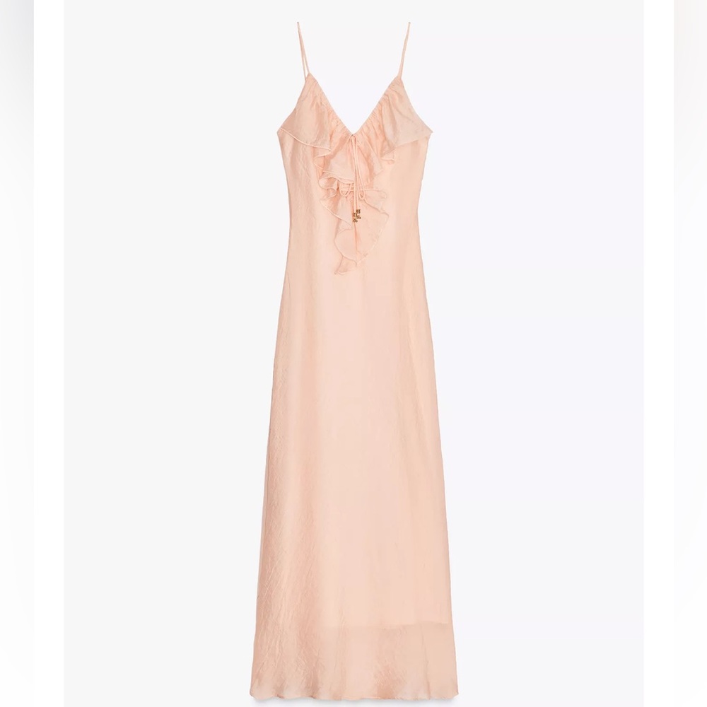 NWT Ruffled midi slip dress nude-pink Zara size small